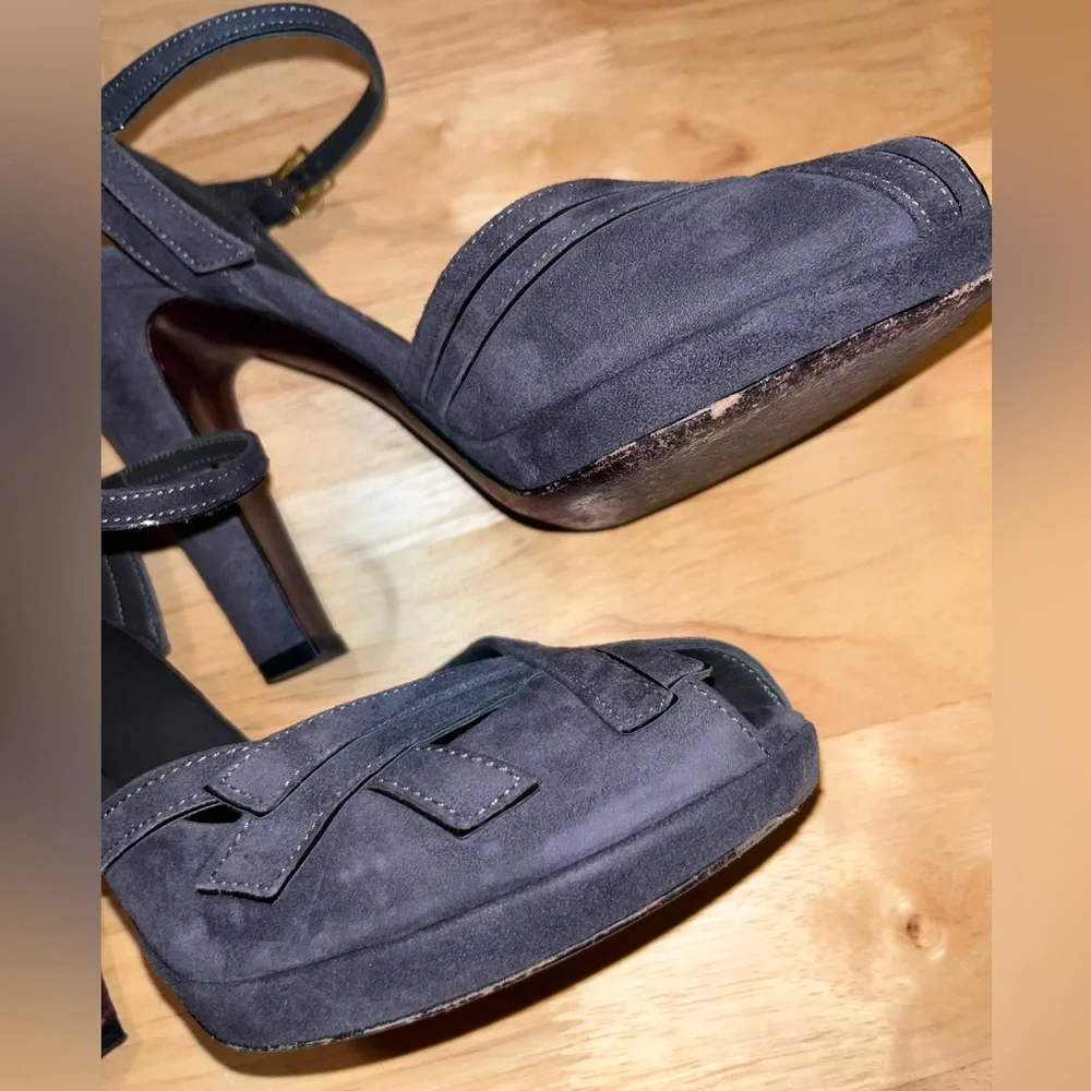 Prada Gray Leather Heels Sz 36 Women's Suede - Picture 4 of 8